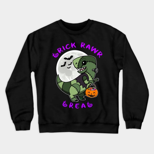 Trick Rawr Treat | Halloween Dinosaur costume cute T Rex Frankenstein kawaii Crewneck Sweatshirt by JustJoshDesigns